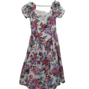 Jessica McClintock Womens Sz 12 Vintage White Floral Off Shoulder Midi Dress